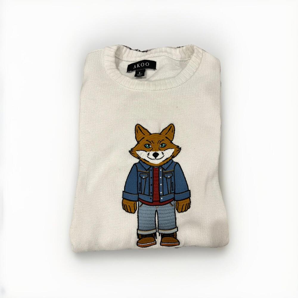 AKOO MENS EMBROIDERED FOX SWEATER SIZE LARGE CHINA VGC!